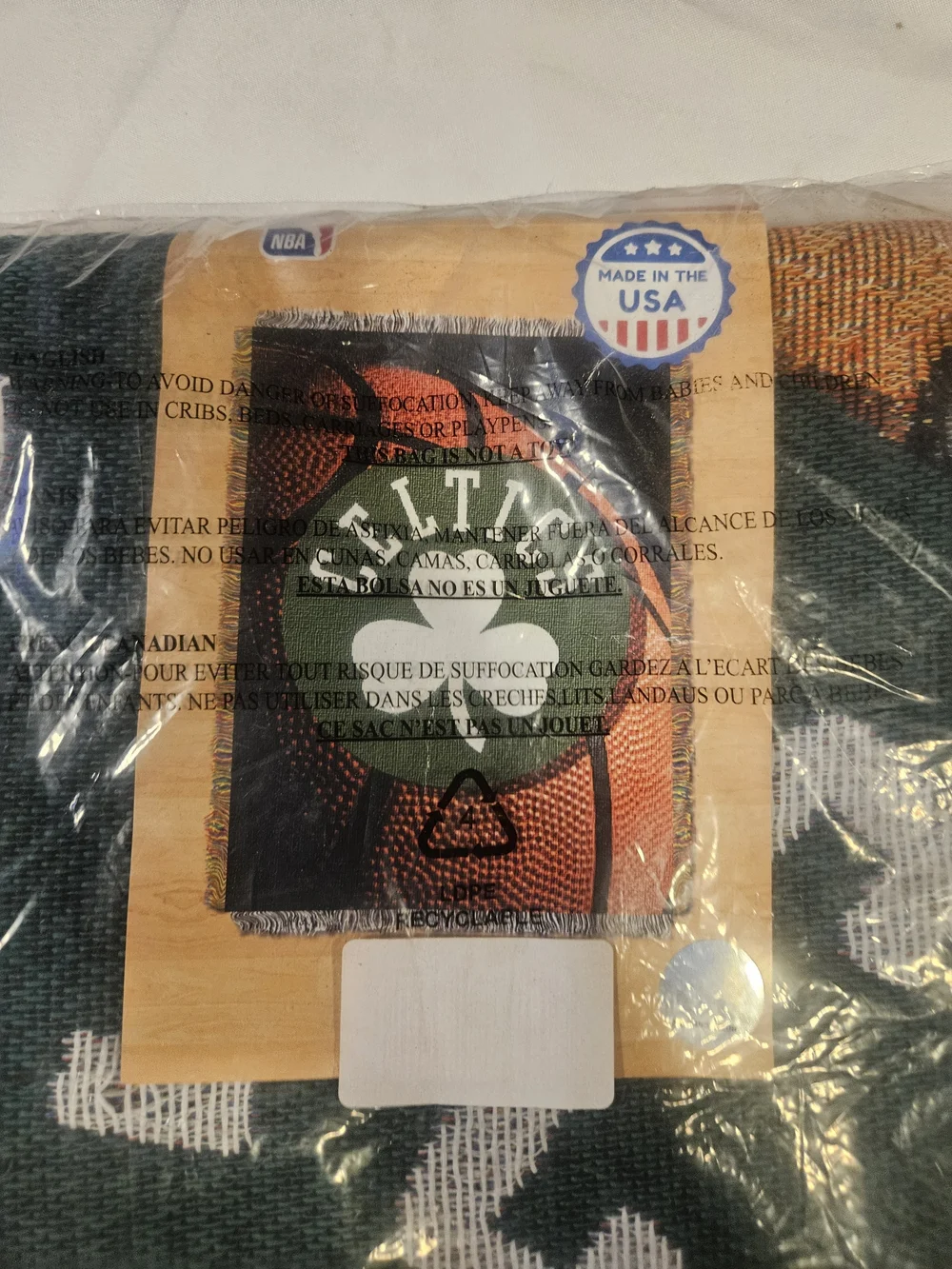 Celtics Green, White & Orange Basketball Throw Blanket